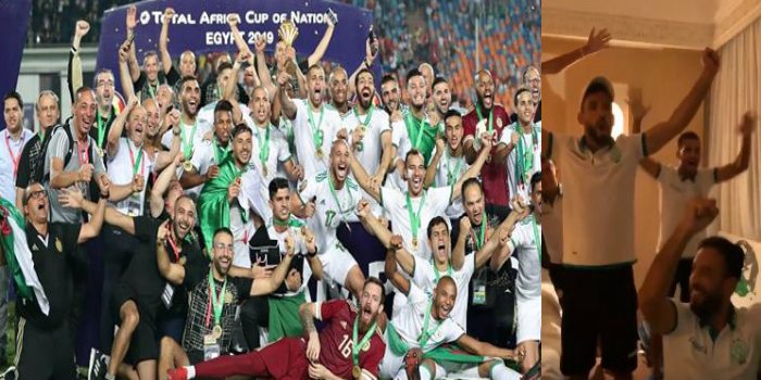 صورة فيديو-لاعبو الرجاء يحتفلون بتتويج الجزائر بطلا لأمم إفريقيا مصر