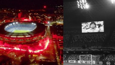 صورة “النابوليون” يشعلون محيط ملعب “مارادونا” والفريق يودع أسطورته في لقاء ريجيكا