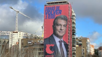 صورة حملة “لابورتا” الانتخابية تصل إلى مدريد بلافتة “عملاقة”